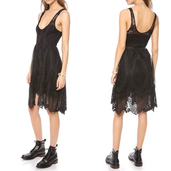 Free People Kristal Metallic Lace Fit and Flare Black Tank Mini Dress in Size 0 - Picture 2 of 12